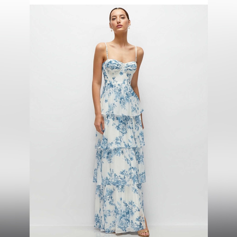 Bustier-Style Chiffon Tiered Ruffle Maxi Dress with Adjustable Straps -Dessy